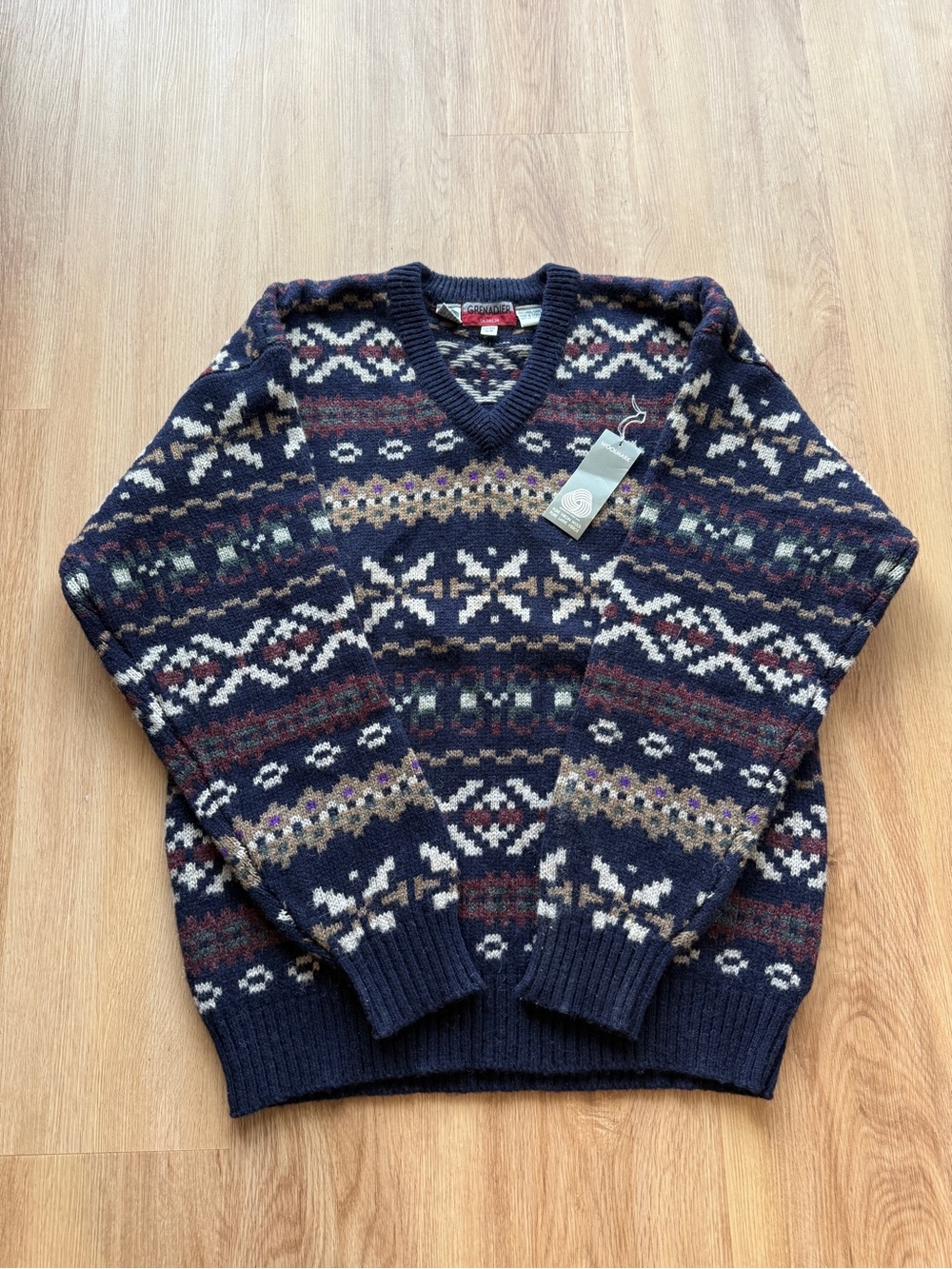 Tundra Navy V-Neck Fair Isle Sweater with Multicolor Accents